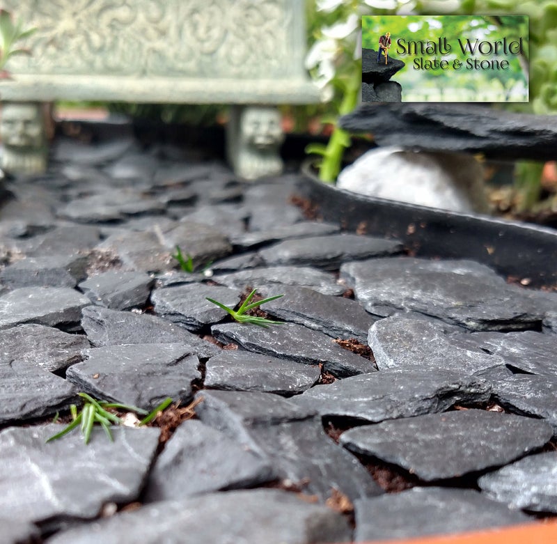Small World Slate & Stone حجر الأردواز الطبيعي - 1/2 إلى 1 بوصة. الحجم المثالي للحدائق المصغرة أو حدائق الجنيات، الأحواض، الزواحف، التيراريوم، السكك الحديدية النموذجية، الديوراما وألعاب الحرب (1 رطل رمادي) - Image 5